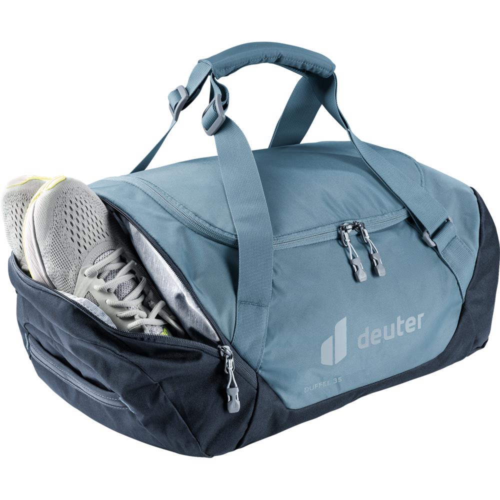 deuter Duffel 35, Reisetasche, atlantic-ink (blau), 35L, Duffelbag mit Seitentasche, Netzinnentasche