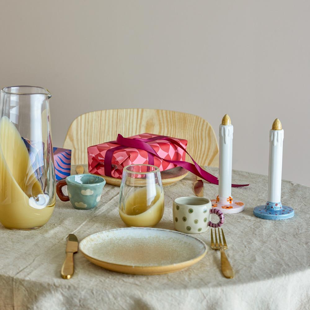 Bloomingville Heida Deko aus Steingut in Bunt – 2er Set handbemalte Kerzenfiguren für Tischdeko
