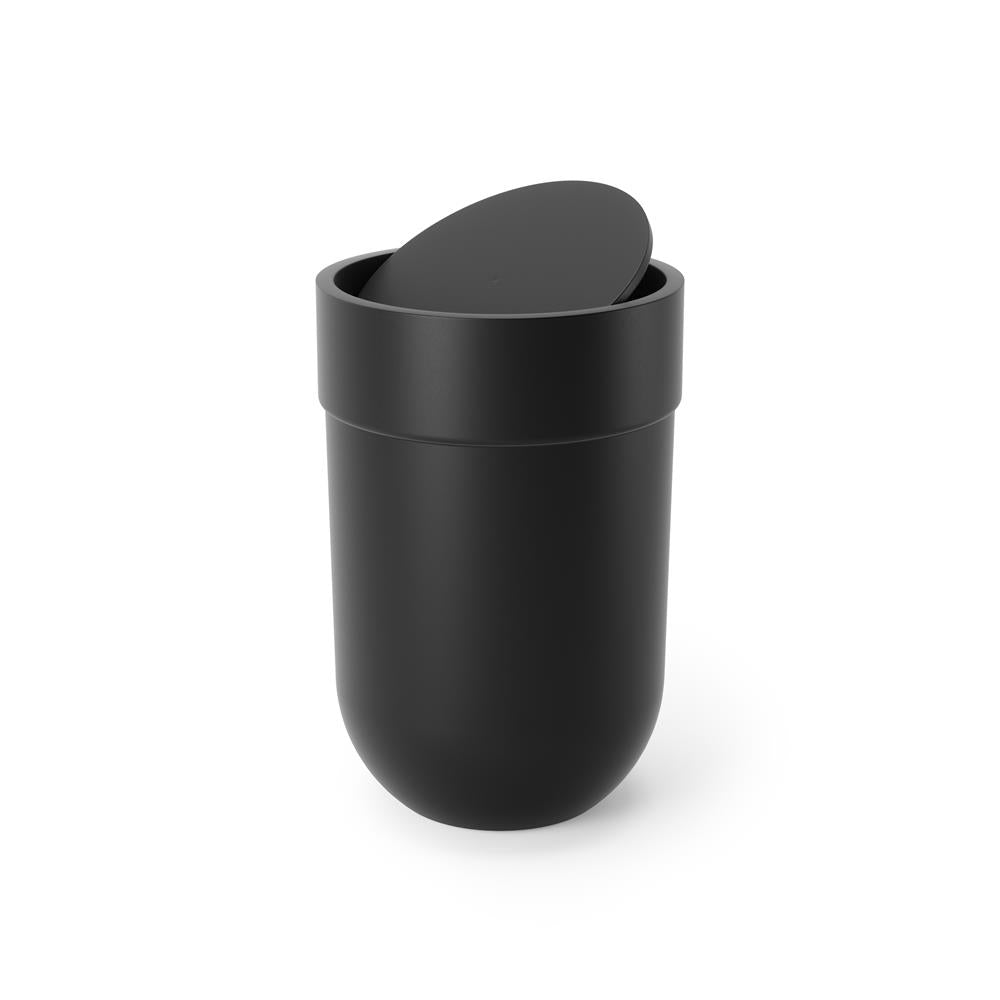 Umbra Touch Abfalleimer 6 L mit Schwingdeckel, in Schwarz, Kosmetikeimer, Papierkorb, Badezimmereimer