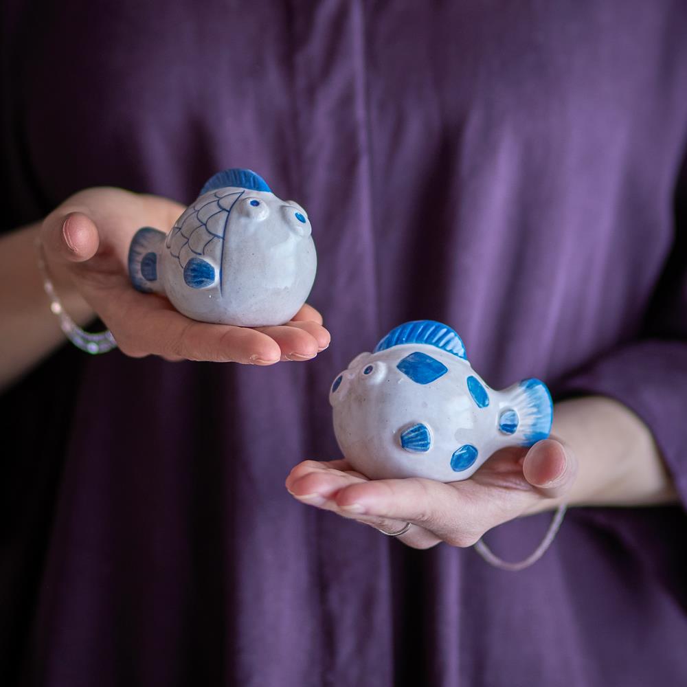 Bloomingville Fugu Salz Pfeffer Set Blau Steingut Fisch-Design