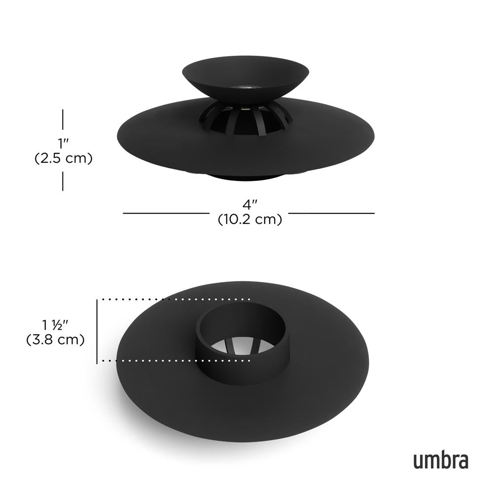 Umbra Flex Badewannenstöpsel, Haarsieb, Abflusssieb für Dusche, Badewanne, Waschbecken, in Schwarz