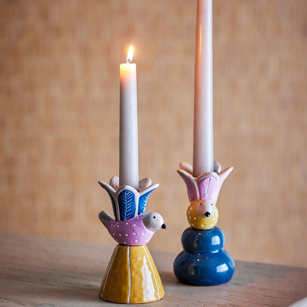 Bloomingville Swift Kerzenhalter 2er Set bunt - Kerzenständer aus Steingut für Tisch & Deko