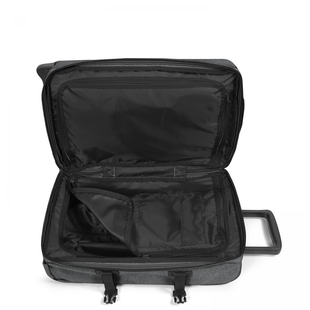 Eastpak TRANVERZ S, Kleiner Reisetrolley, Black Denim (grau), 42L, Rollkoffer mit 2 Rädern und TSA-Schloss