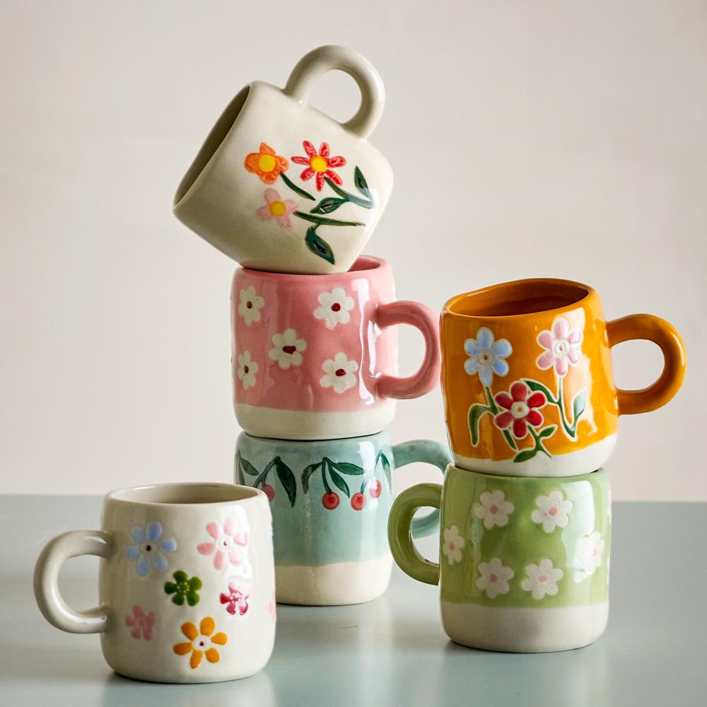Bloomingville MINI Millie Tasse 6er Set 110 ml bunt - Steingut Kinder Tassen bunt für Küche