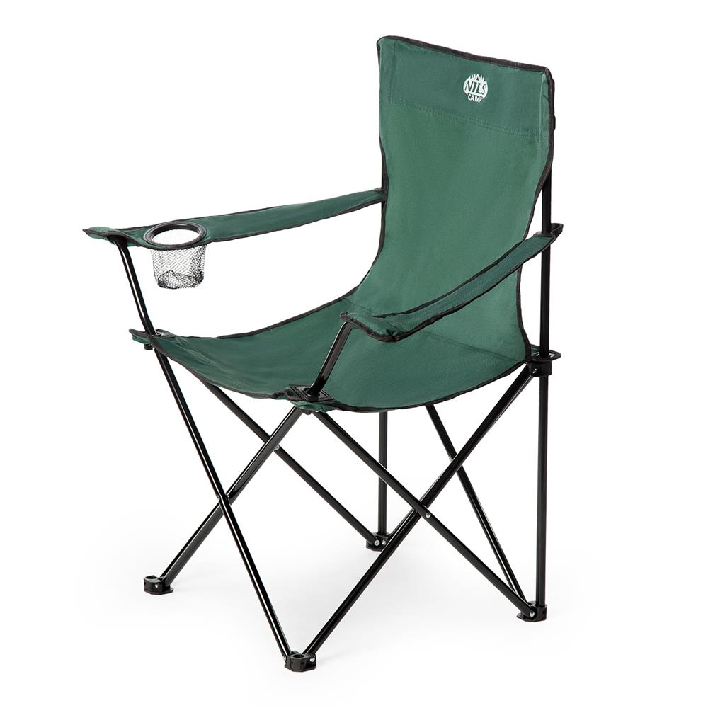 NILS CAMP Campingstuhl Grün - klappbarer Klappstuhl mit Becherhalter für Camping & Garten