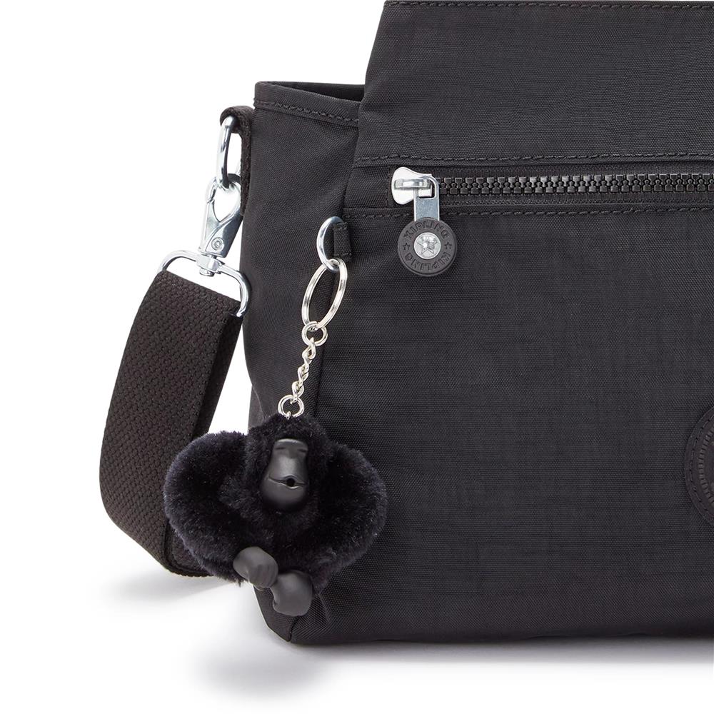 Kipling ELYSIA, mittelgroße Schultertasche, Black Noir (schwarz), Umhängetasche mit vielen Fächern