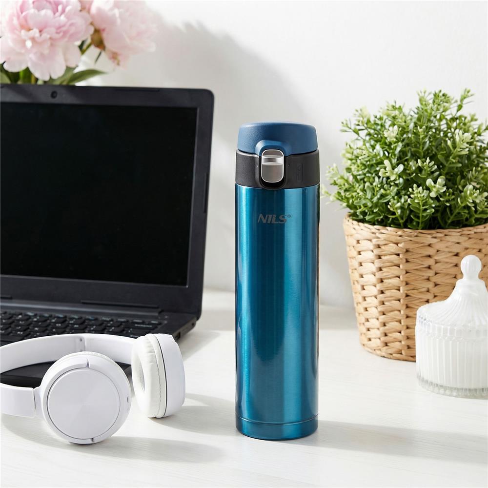 NILS Thermobecher 500 ml Edelstahl blau auslaufsicher für Camping Reisen Alltag