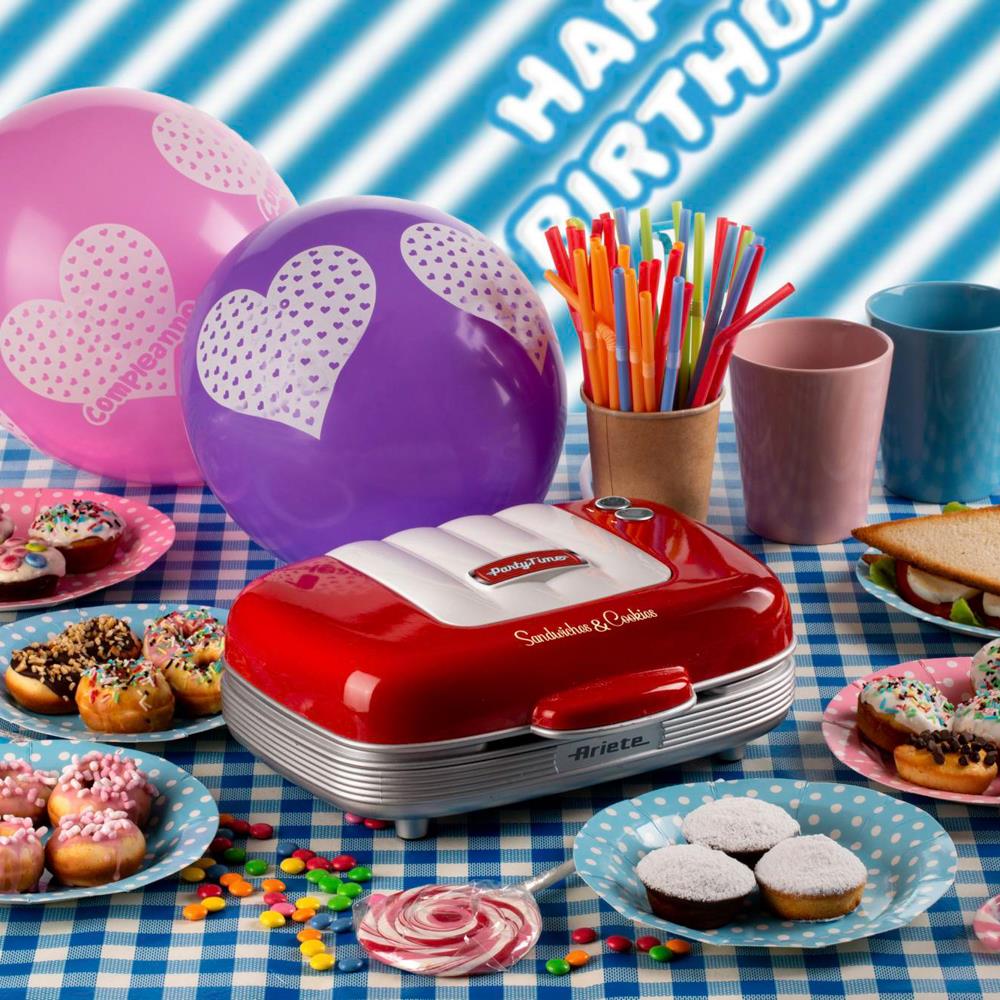 Ariete Party Time 3in1 Snack Maker, Rot, Donuts, Sandwiches, Cookies, Retro-Design, 50er Jahre-Stil