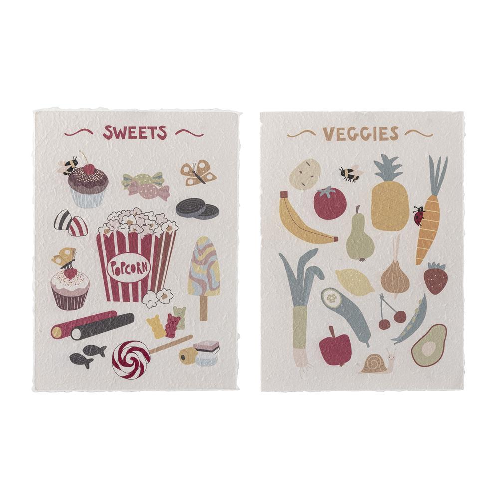 Bloomingville MINI Papio Poster Set fürs Kinderzimmer mit Süßigkeiten & Gemüse, bunt