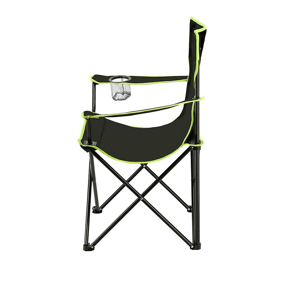 NILS CAMP Campingstuhl Schwarz-Limettengrün - klappbarer Klappstuhl mit Becherhalter für Camping & Garten