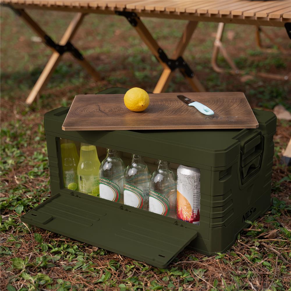 NILS CAMP faltbare Campingbox mit Tischfunktion 32L in Grün - kompakte Reisebox