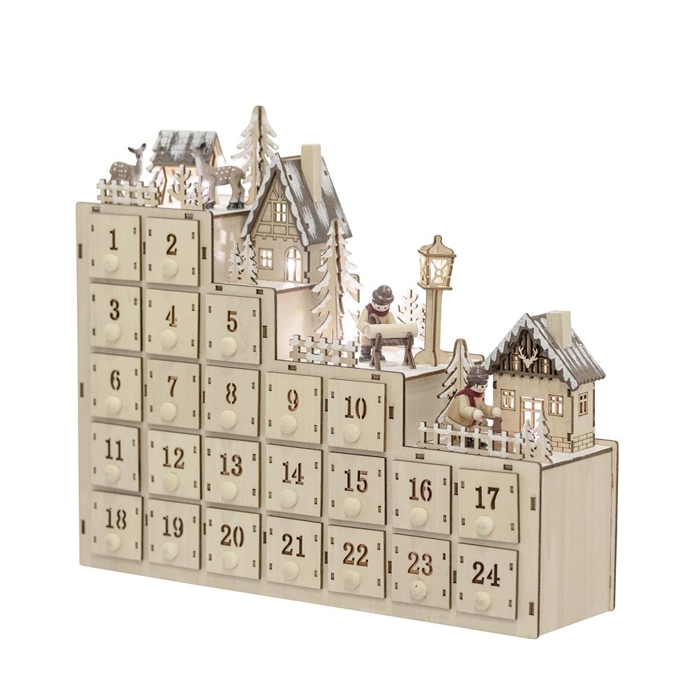 Bloomingville Richie Adventskalender – Holz-Schloss mit 24 Türen und Schubladen, dänisches Design