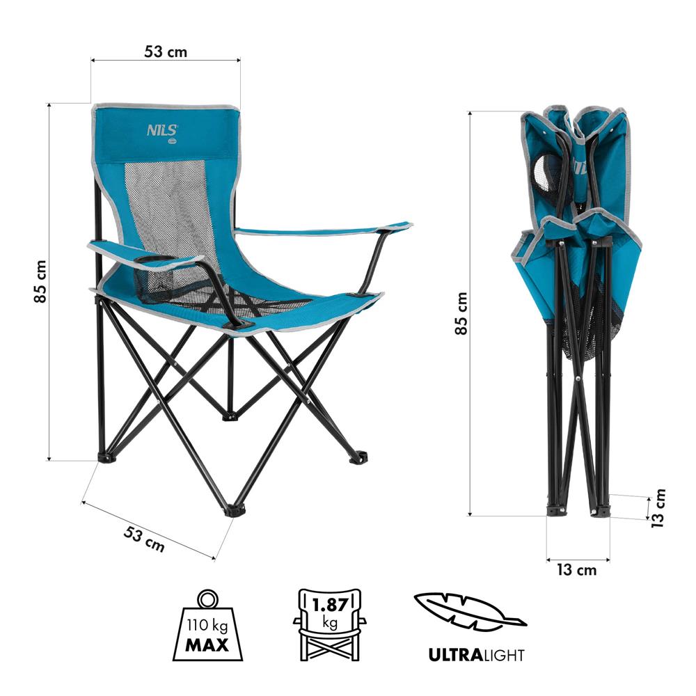 NILS CAMP Campingstuhl klappbar Blau - leichter Klappstuhl für Garten, Strand, Festival & Camping
