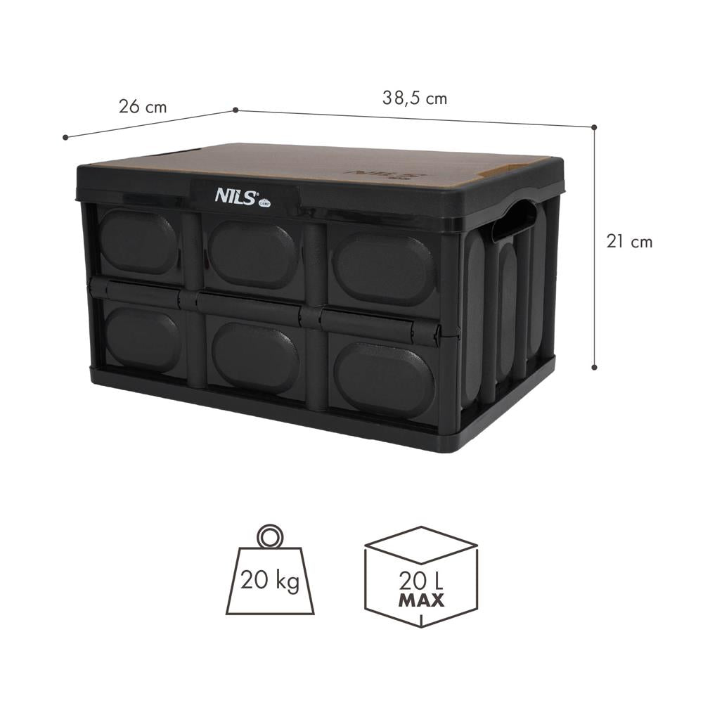 NILS CAMP faltbare Campingbox mit Tischfunktion 20L in Schwarz - kompakte Reisebox