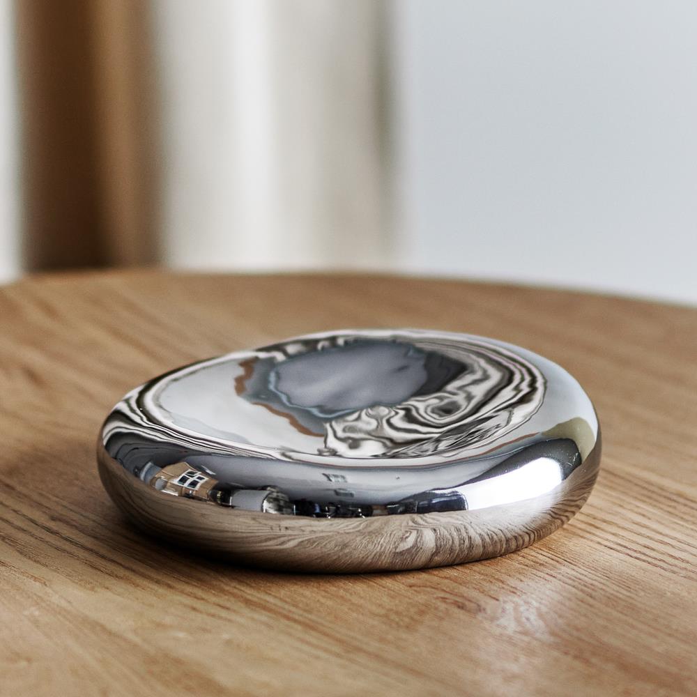 Bloomingville Shine Schale silber - Steingut Schale modern glänzend für Tischdeko & Wohnzimmer