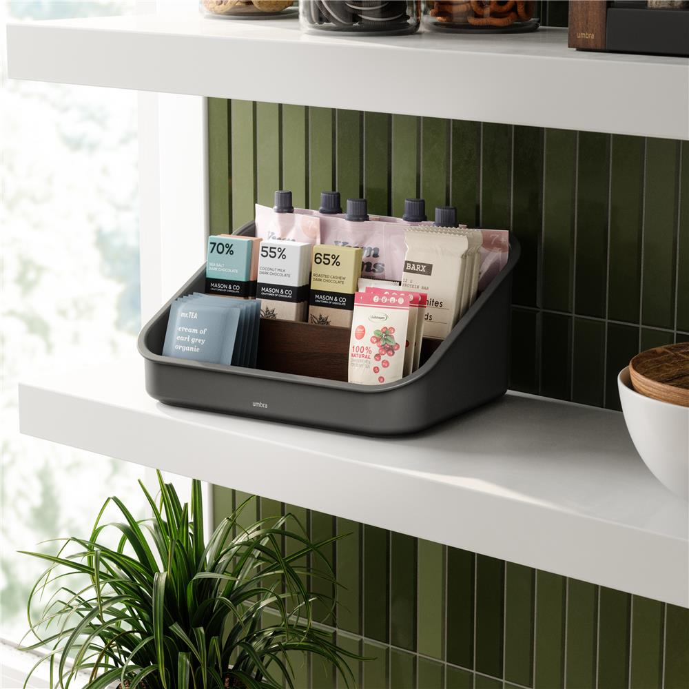 Umbra Bellwood Vorratsschrank Organizer mit 3 Fächern, Aufbewahrungsbehälter in Schwarz/Walnuss