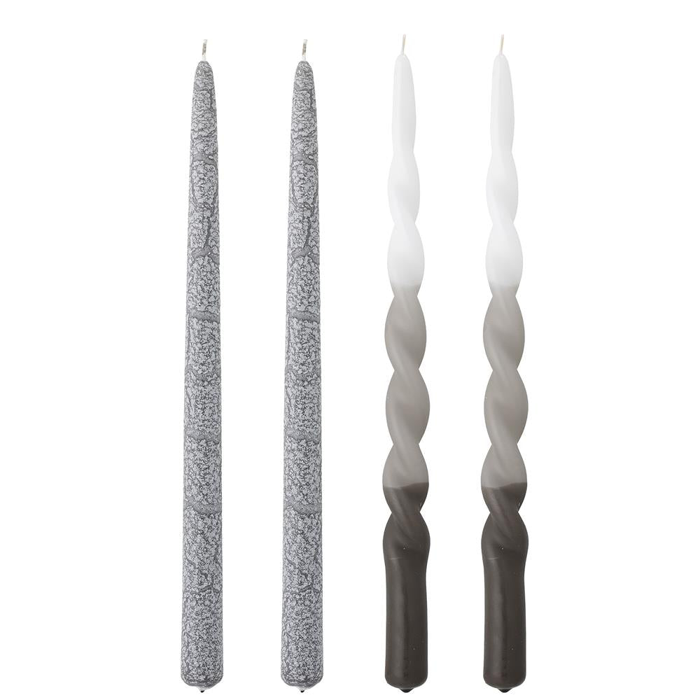 Bloomingville Frost Kerze grau H35 cm aus Paraffin – 4er Set Stabkerzen für Tischdeko & Feste