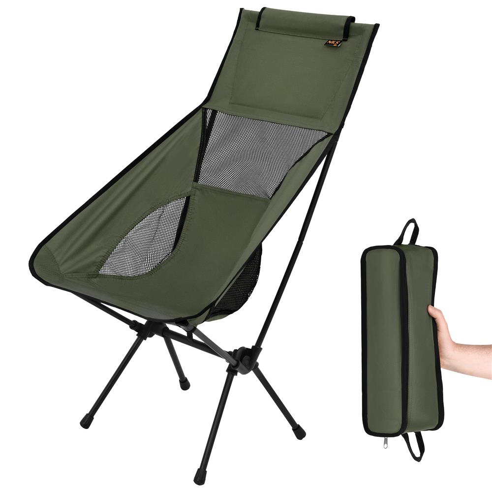 NILS CAMP ultraleichter Klappstuhl in Khaki - kompakter Campingstuhl mit hoher Rückenlehne