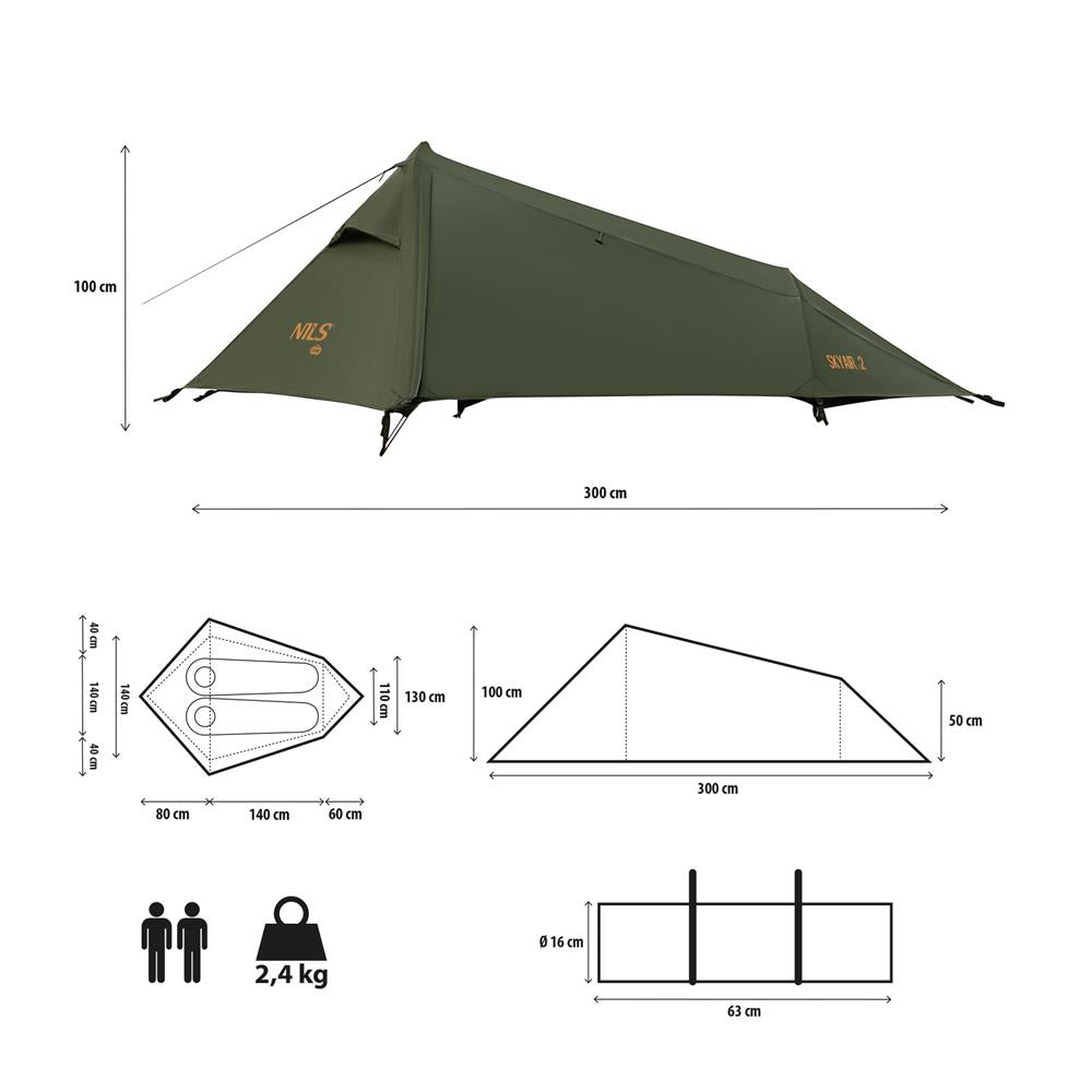 NILS CAMP SkyAir 2 ultraleichtes Zelt für 2 Personen in Grün - Outdoor Zelt für Camping & Trekking