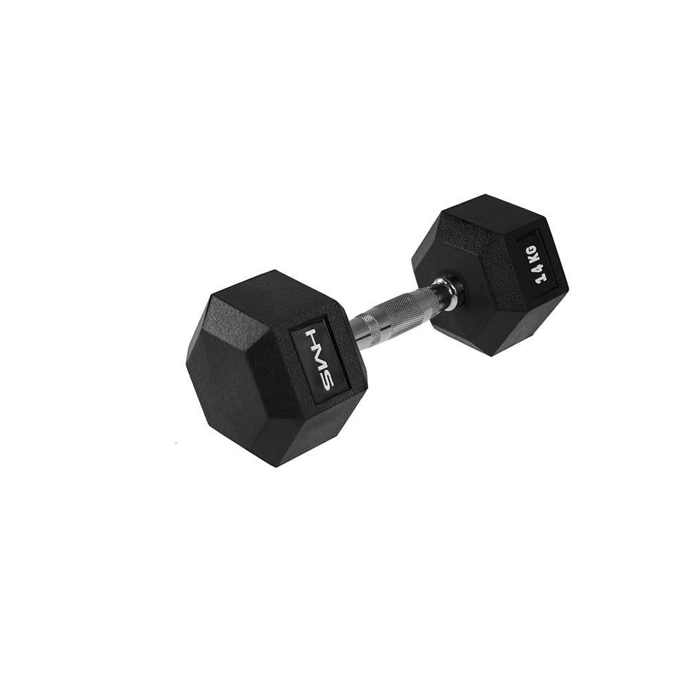 Kurzhantel 14 kg gummiert sechseckig Schwarz | HMS HEX PRO