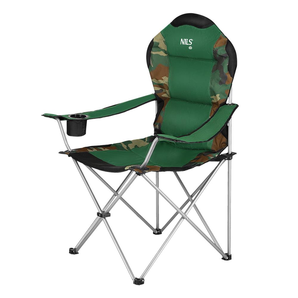NILS CAMP Campingstuhl Tarnfarben - großer gepolsterter Klappstuhl mit Armlehnen für Camping & Garten