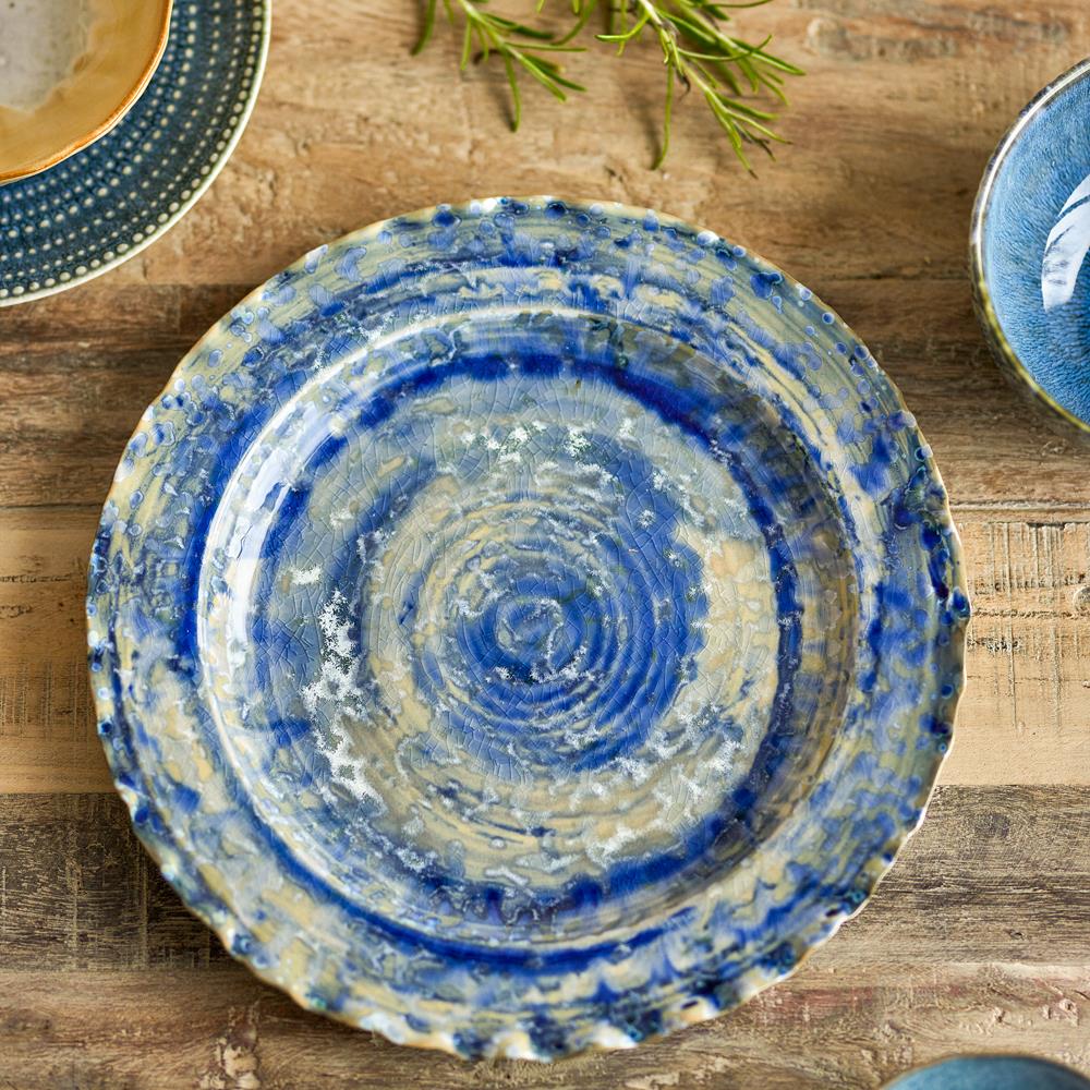 Bloomingville Rowan Servierplatte blau D27 cm aus Steingut – dekorative Platte für Küche & Tischdeko