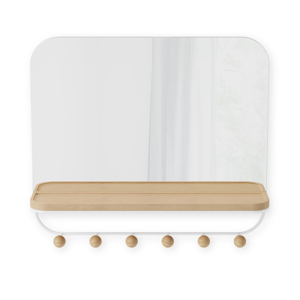 Umbra Estique Wandspiegel mit Ablage und 6 Haken, Accessoire Organizer für den Eingang, in Weiß