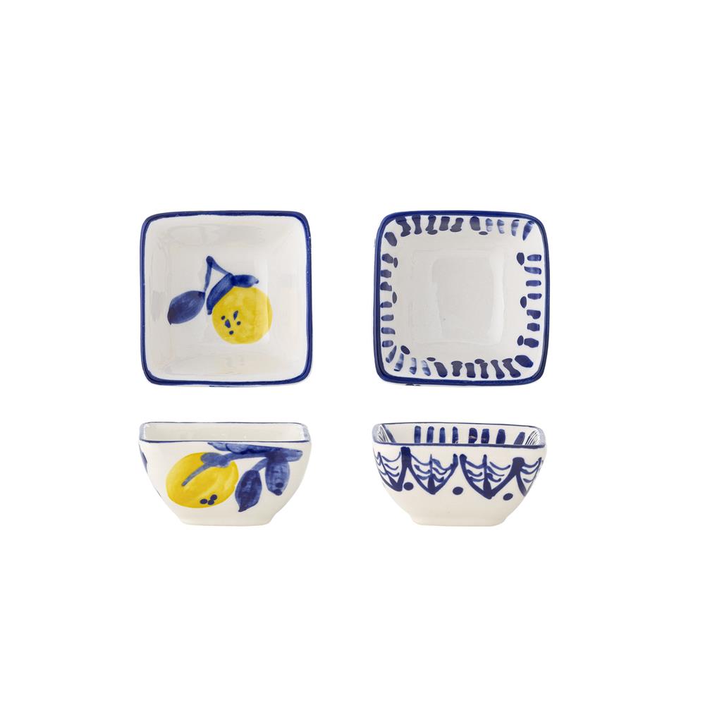 Bloomingville Maxima Schale blau 2er Set L8 cm aus Steingut – handbemalte Schalen für Küche & Tischdeko