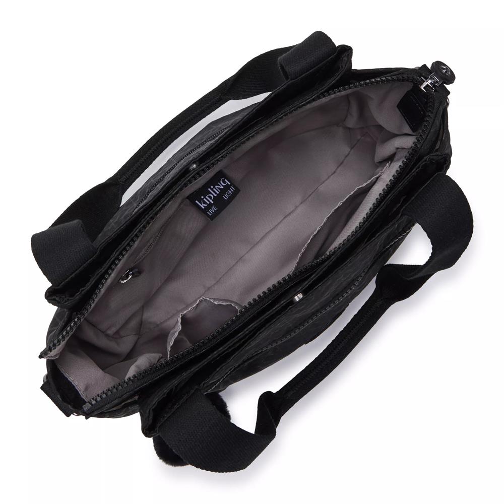 Kipling ELYSIA, mittelgroße Schultertasche, Signature Emb (schwarz), Umhängetasche mit vielen Fächern