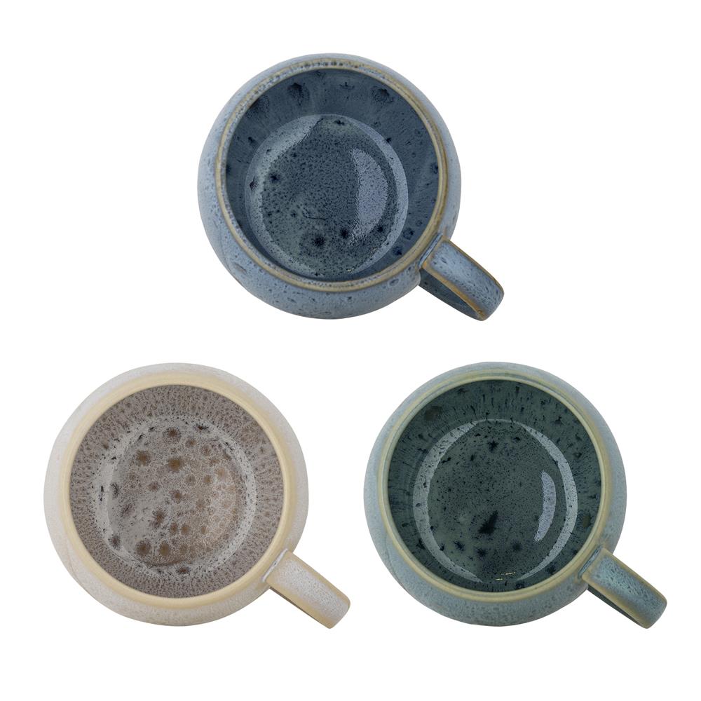 Bloomingville Harriet Becher 3er Set aus Steingut in Blau, Punktmuster mit reaktiver Glasur