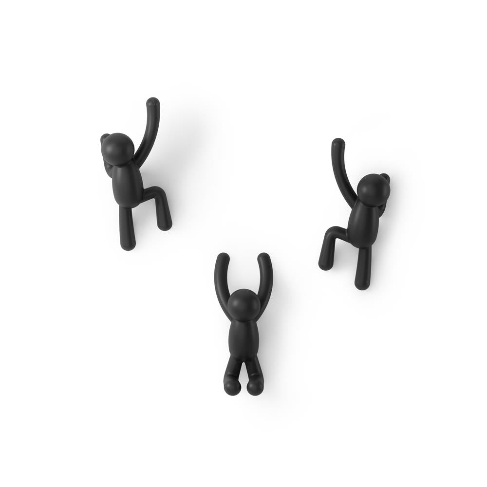 Umbra Buddy Haken 3er Set, Dekorative Wandhaken, Garderobenhaken in Schwarz