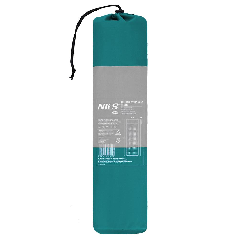 NILS CAMP selbstaufblasende Campingmatte 195 cm türkis-grau Isomatte Outdoor Schlafmatte