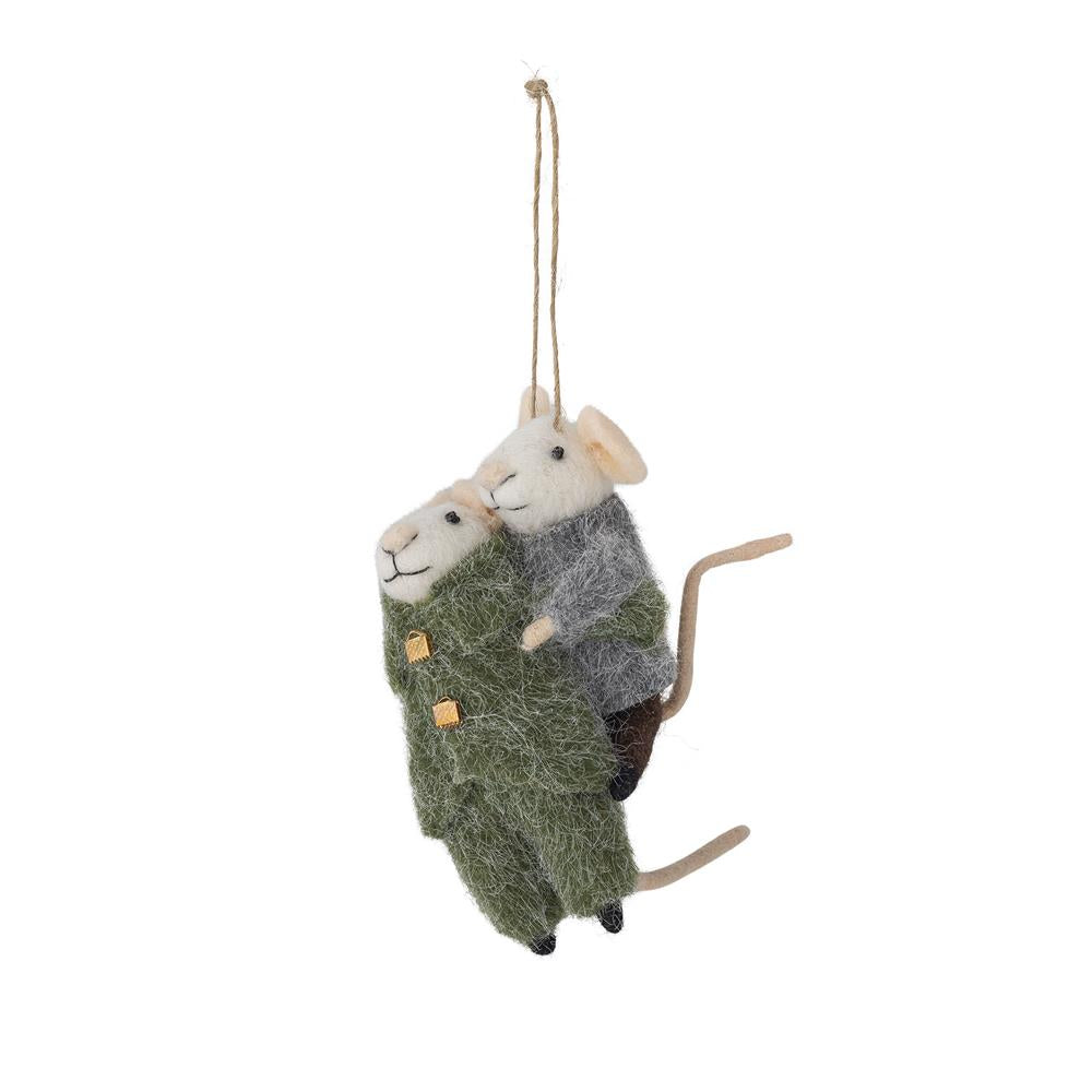 Bloomingville Peo Weihnachtsanhänger Grün Wolle Mäuse Deko zum Aufhängen