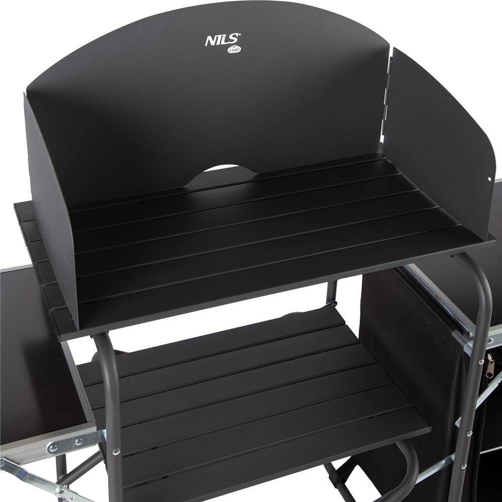 NILS CAMP Campingschrank mit Windschutz - klappbare Outdoor Küche mit Arbeitsflächen für Camping
