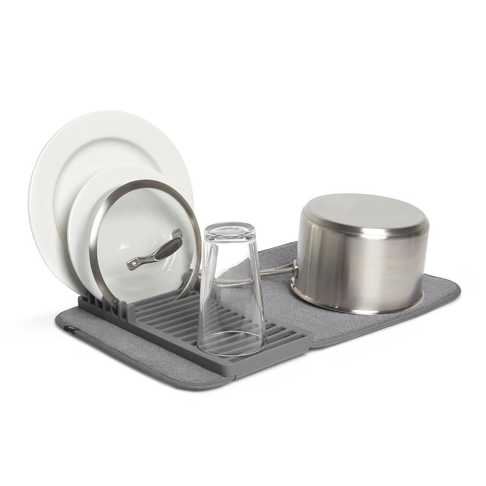 Umbra Udry Mini Geschirr Abtropfgestell und Mikrofaser Abtropfmatte Faltbar Platzsparend und Leicht Verstaubar 50 x 33 cm