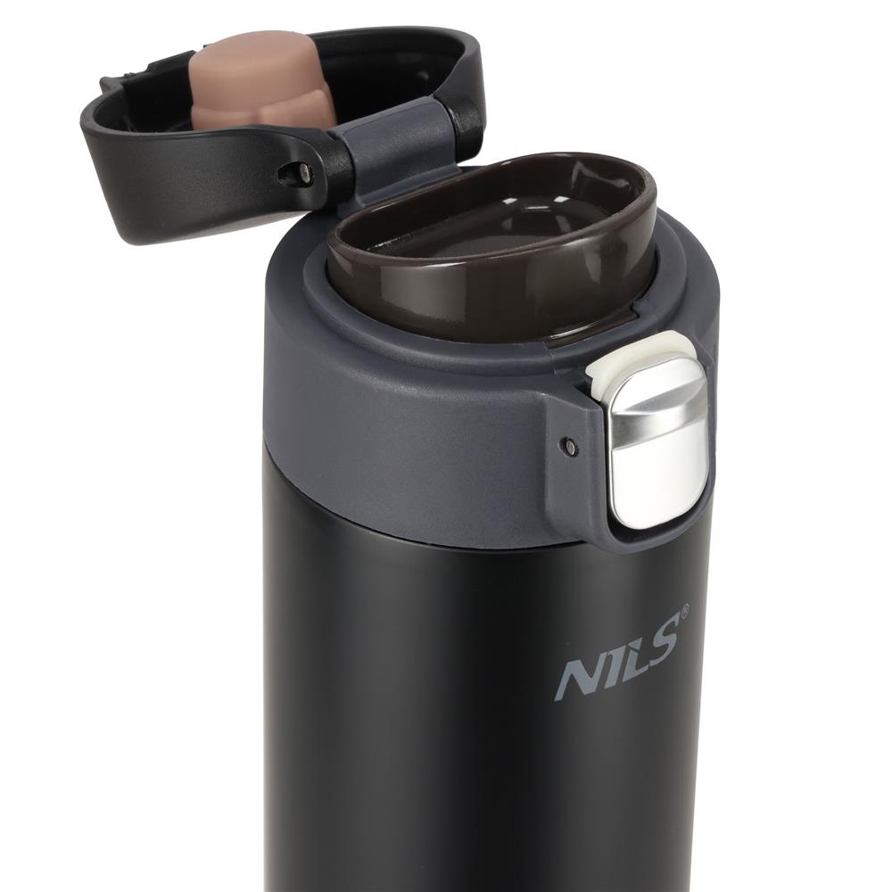 NILS Thermobecher 500 ml Edelstahl schwarz auslaufsicher für Camping Reisen Alltag