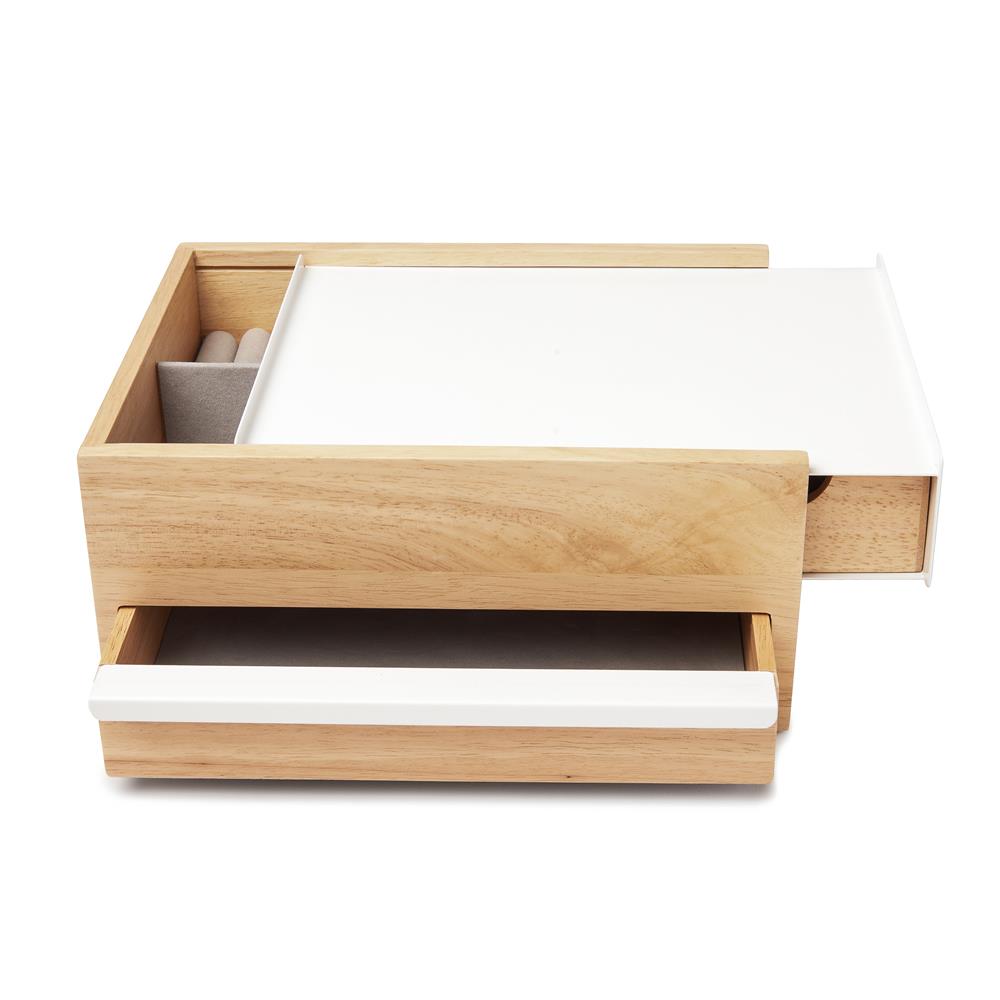 Umbra Stowit Design Schmuckkasten Weiß/Natur moderne Schmuck Box mit Geheimfächern für Ringe Armbänder Uhren Halsketten Ohrringe und Accessoires