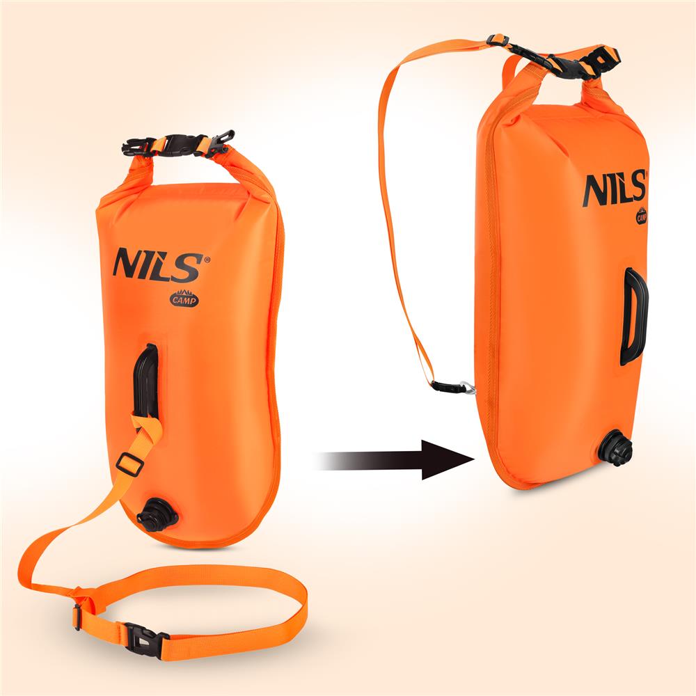 NILS CAMP Schwimmboje 3-in-1 Dry Bag 28L orange Rucksack für Outdoor Wasser Sport