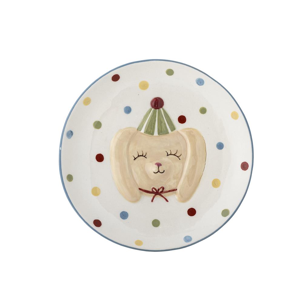 Bloomingville MINI Party Geschirr-Set 3-teilig D15,5 cm bunt - Kindergeschirr aus Steingut mit Hundemotiv