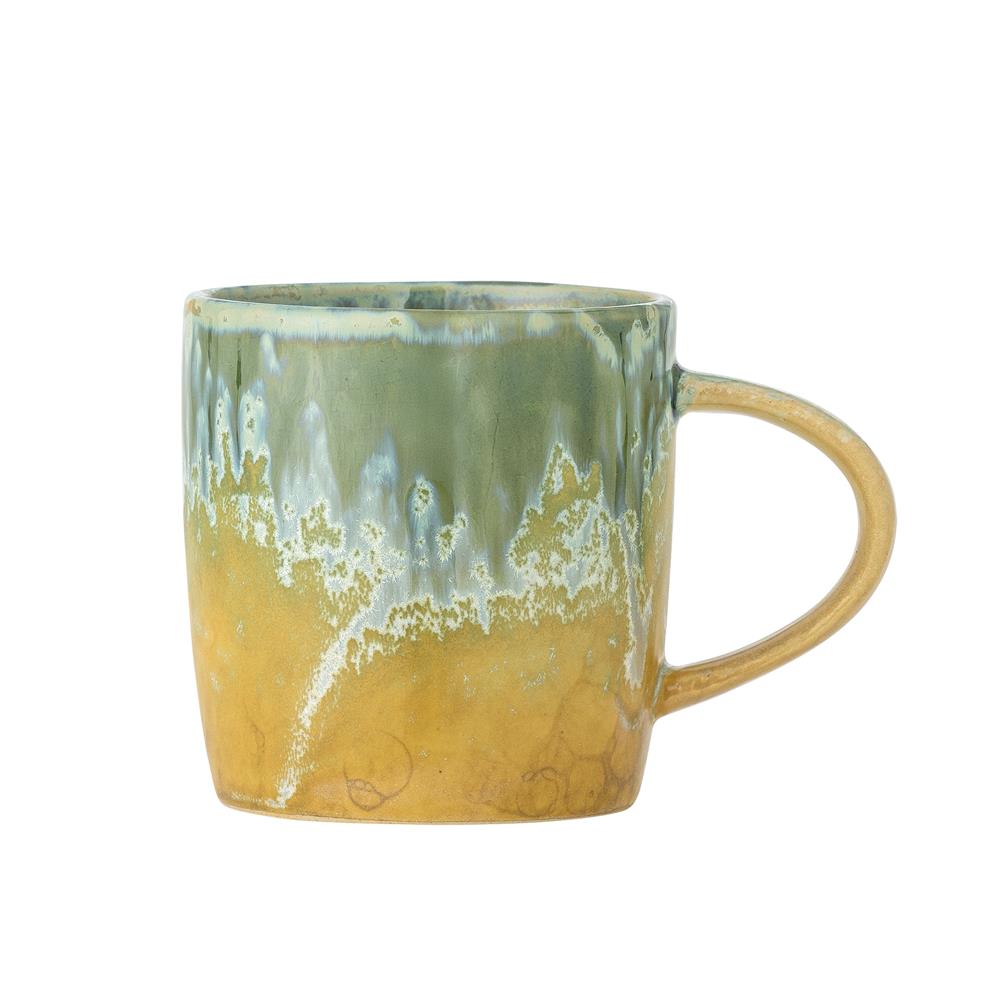Bloomingville Milani Becher, 400 ml – Grüner Steingutbecher mit reaktiver Glasur und natürlichem Farbspiel