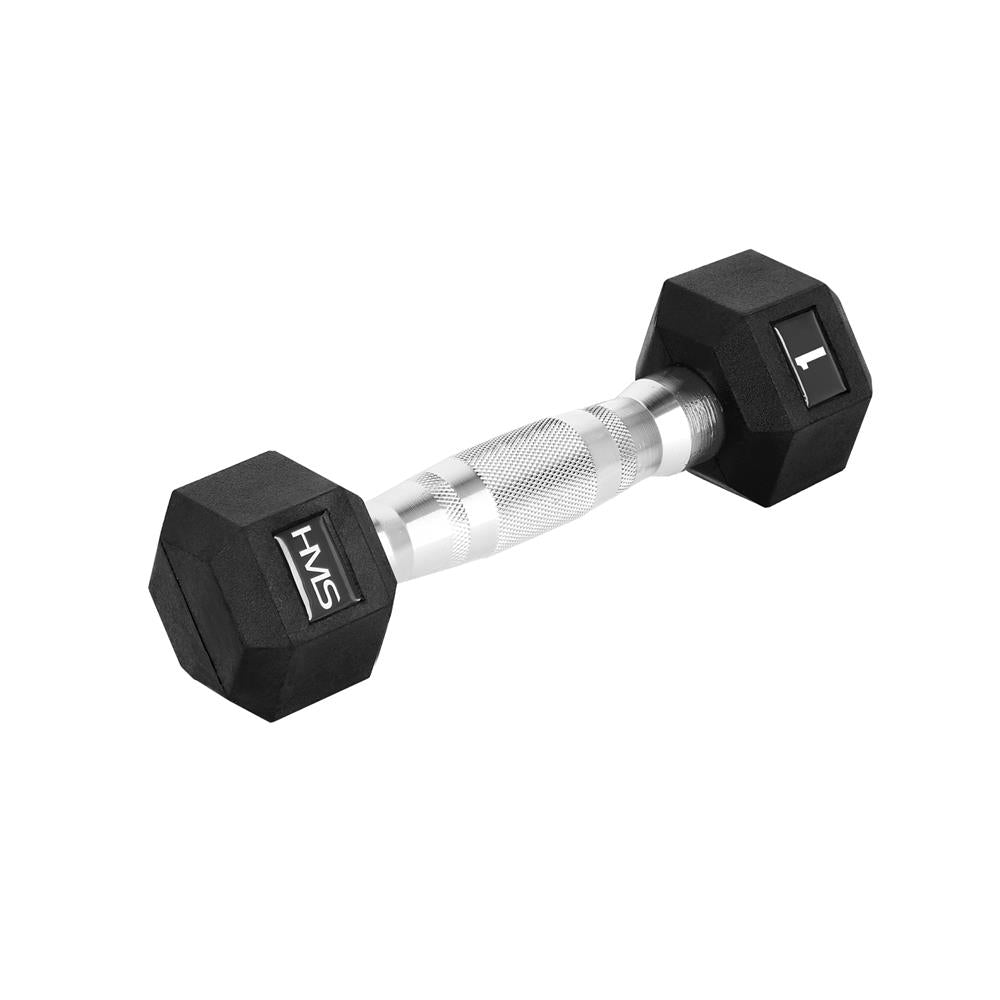 Kurzhantel 1 kg gummiert sechseckig Schwarz | HMS HEX PRO