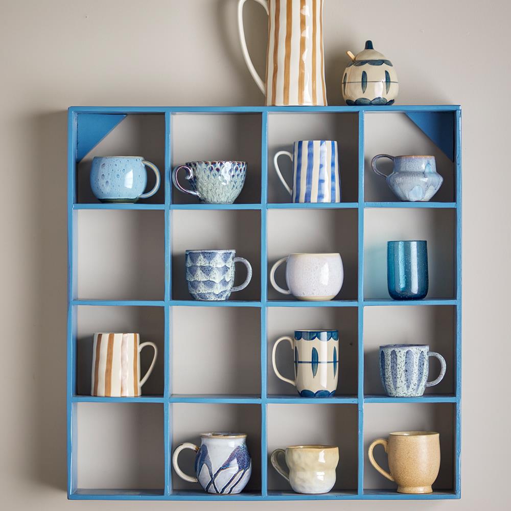 Bloomingville Harriet Becher 3er Set aus Steingut in Blau, Punktmuster mit reaktiver Glasur