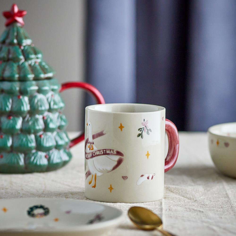 Bloomingville Mary Tasse Bunt Steingut 4er Set Weihnachtstassen 295 ml