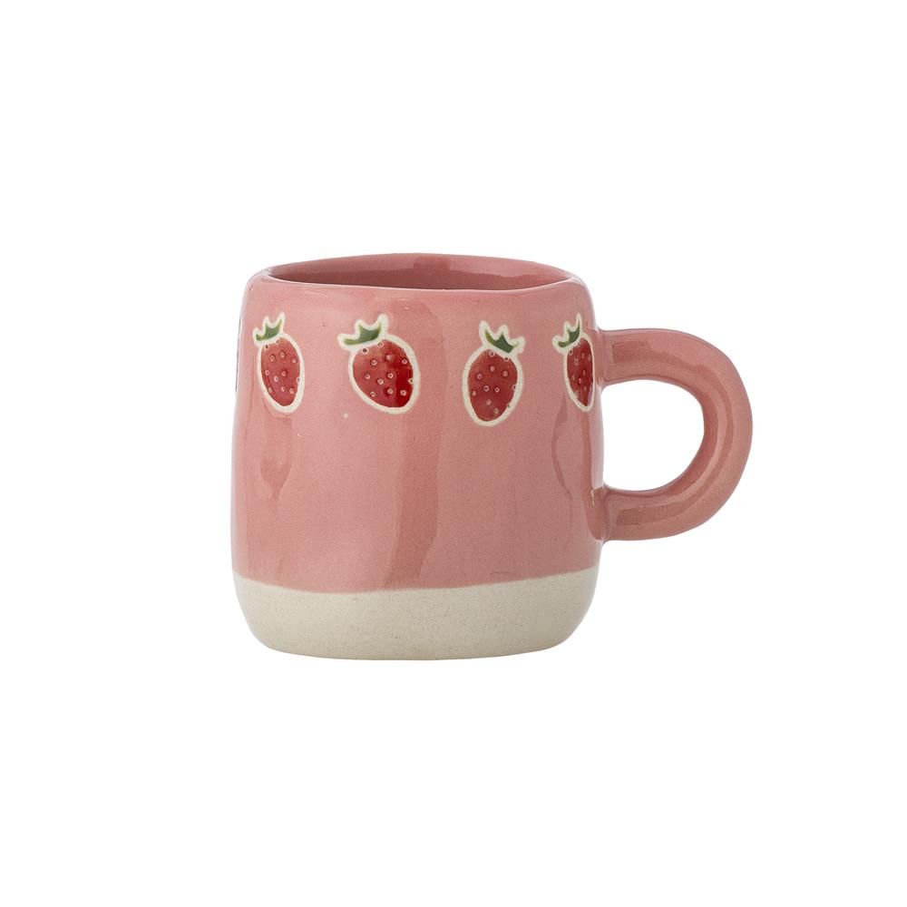 Bloomingville MINI Millie Tasse 110 ml rosa - Steingut Tasse Kinder mit Erdbeer Motiv Küche