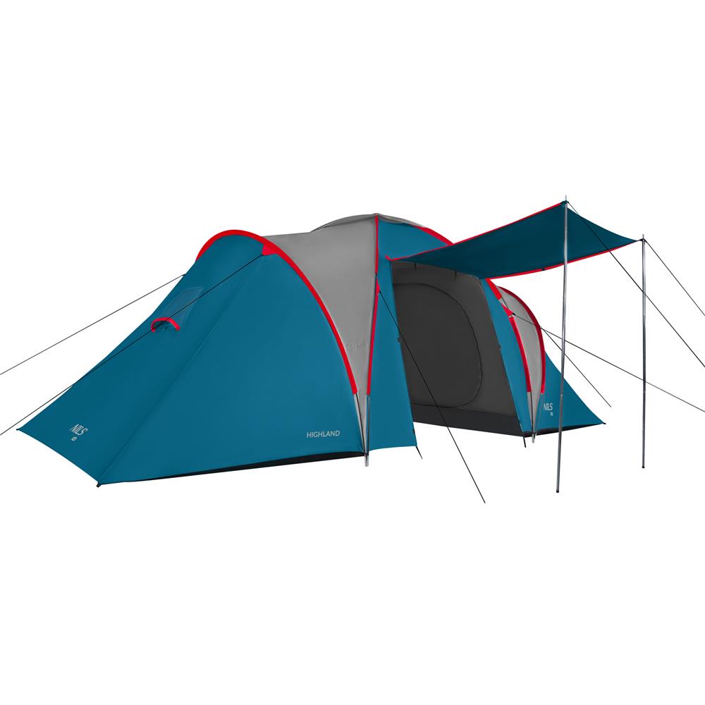 NILS CAMP Highland Zelt für 6 Personen Blau-Grau - großes Familienzelt mit Vorraum für Camping & Outdoor