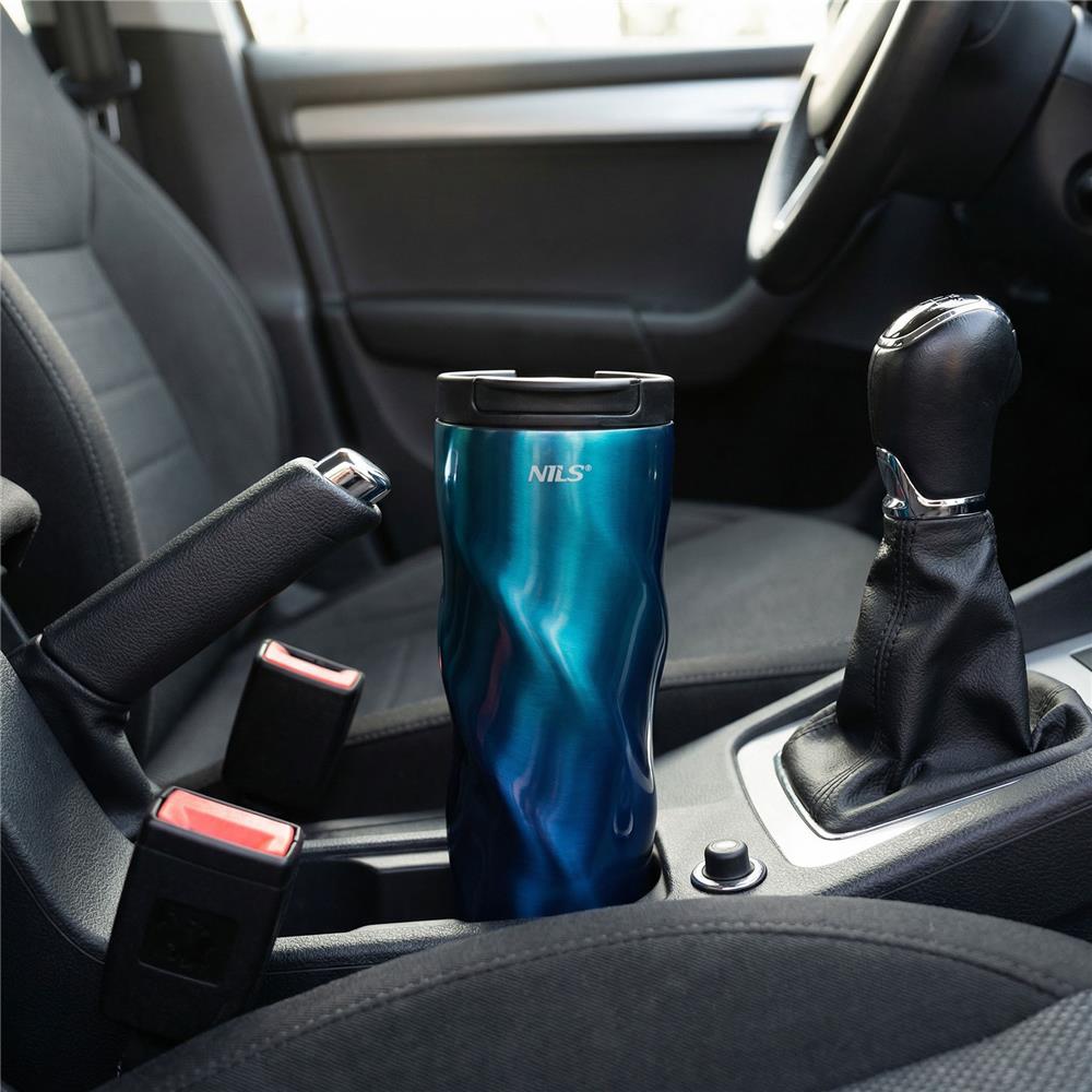 NILS Thermobecher 500 ml Edelstahl blau auslaufsicher rutschfest für Outdoor Alltag