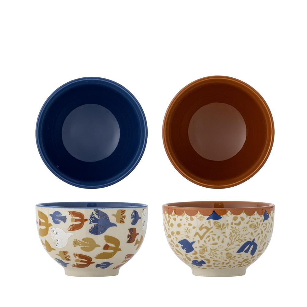 Bloomingville Anniversary Schalen 2er Set Steingut bunt Vogelmotiv 160 ml