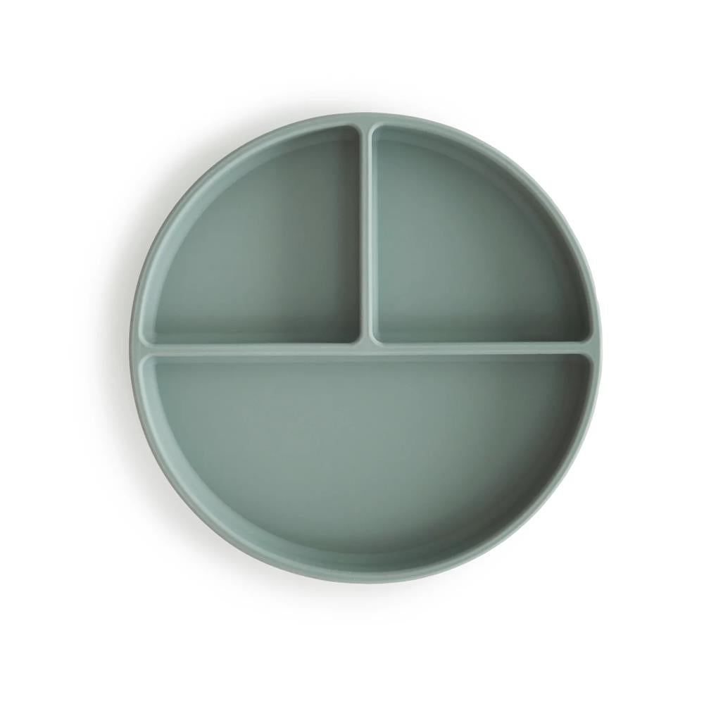 Mushie Silikon-Kinderteller, Cambridge Blue, Geteilter Teller mit Rutschfestem Saugnapf