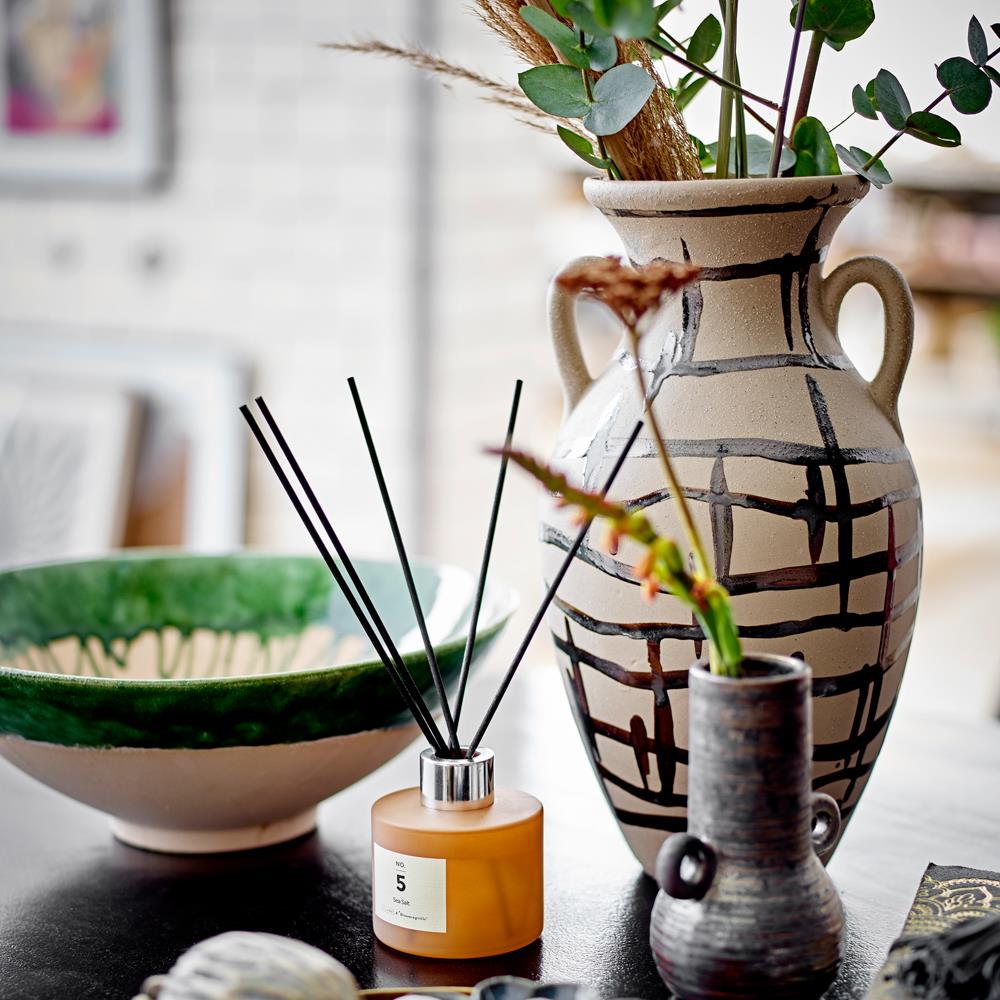 Bloomingville Ohana Vase schwarz D16,5 cm aus Steingut – handbemalte Vase für Wohnzimmer