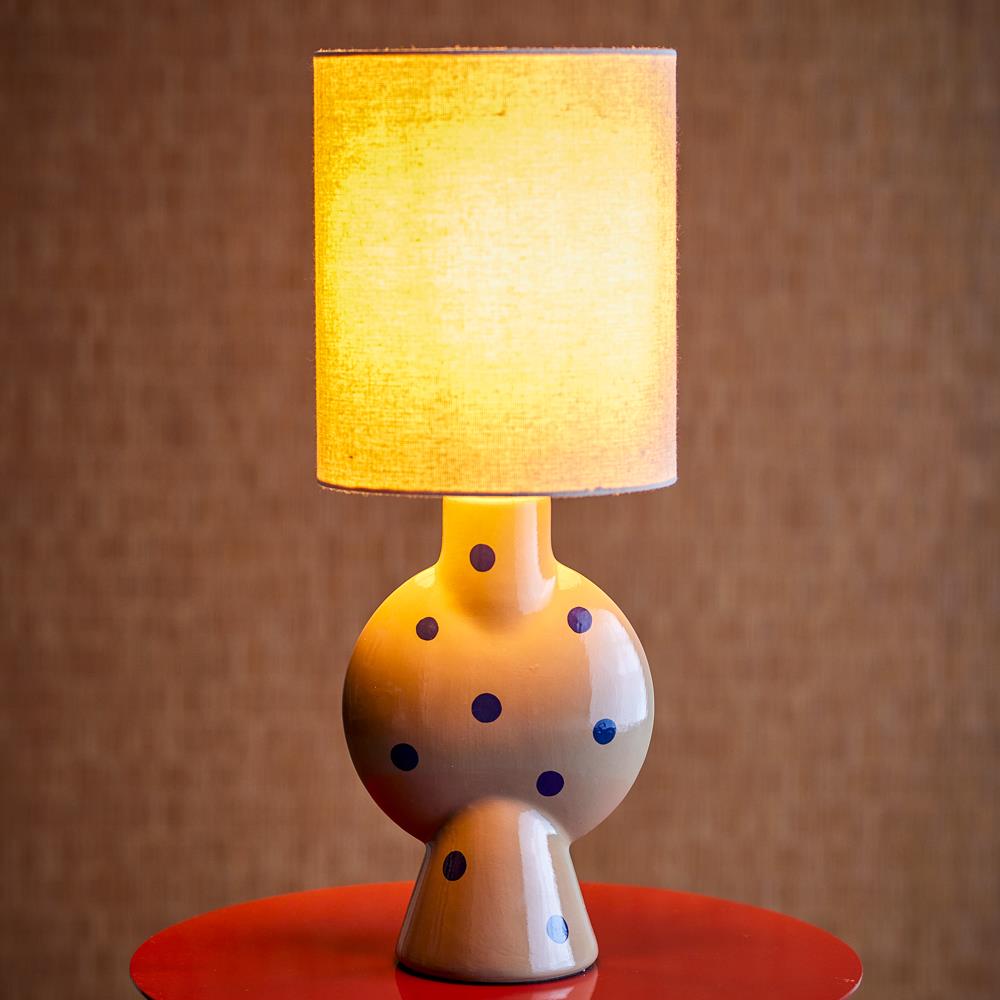 Bloomingville Sergio Tischlampe bunt - Steingut Lampe mit Punkten und E27 für Wohnzimmer